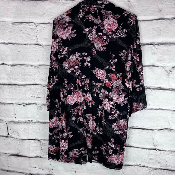 Soma Floral Kimono Cardigan Black Pink Open Front Size Large - Picture 4 of 5